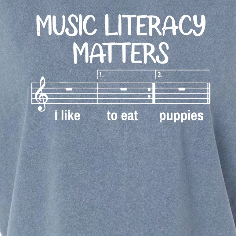 Funny Music Literacy Matters I Like To Eat Puppies Garment-Dyed Women's Muscle Tee