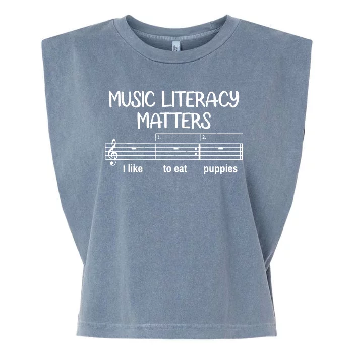 Funny Music Literacy Matters I Like To Eat Puppies Garment-Dyed Women's Muscle Tee