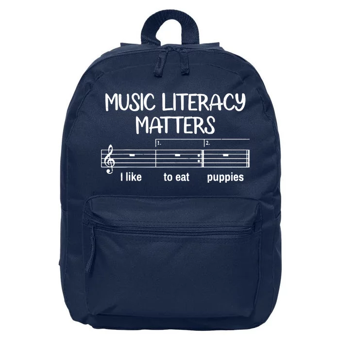 Funny Music Literacy Matters I Like To Eat Puppies 16 in Basic Backpack