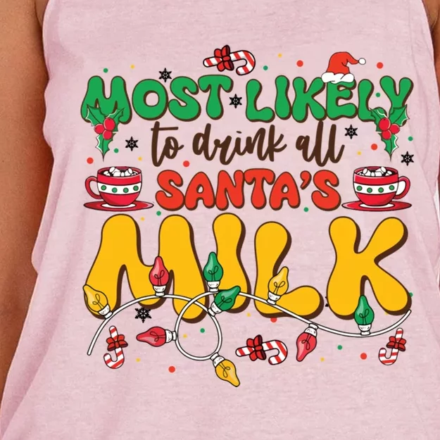 Funny Most Likely To SantaS Milk Christmas Gift Women's Knotted Racerback Tank