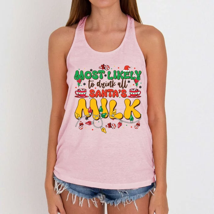 Funny Most Likely To SantaS Milk Christmas Gift Women's Knotted Racerback Tank