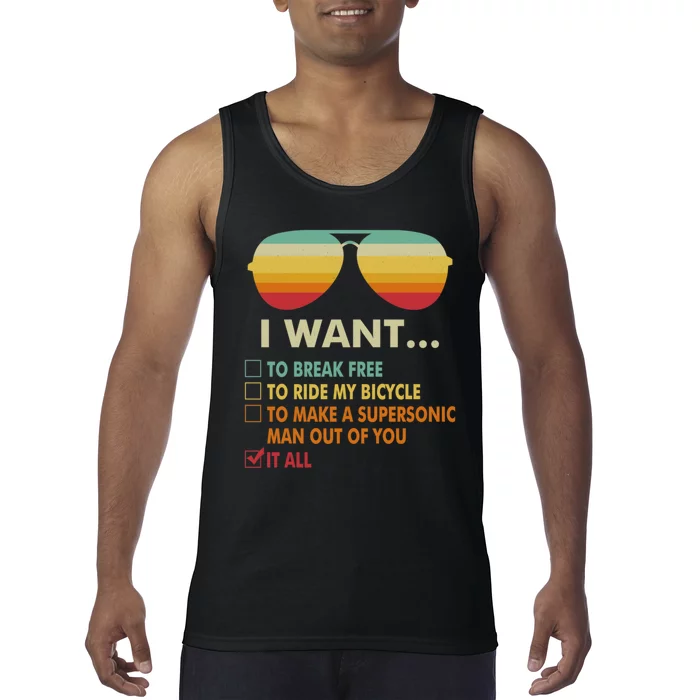 Funny Music Lover Gift Bicycle Costume I Want It All Tank Top