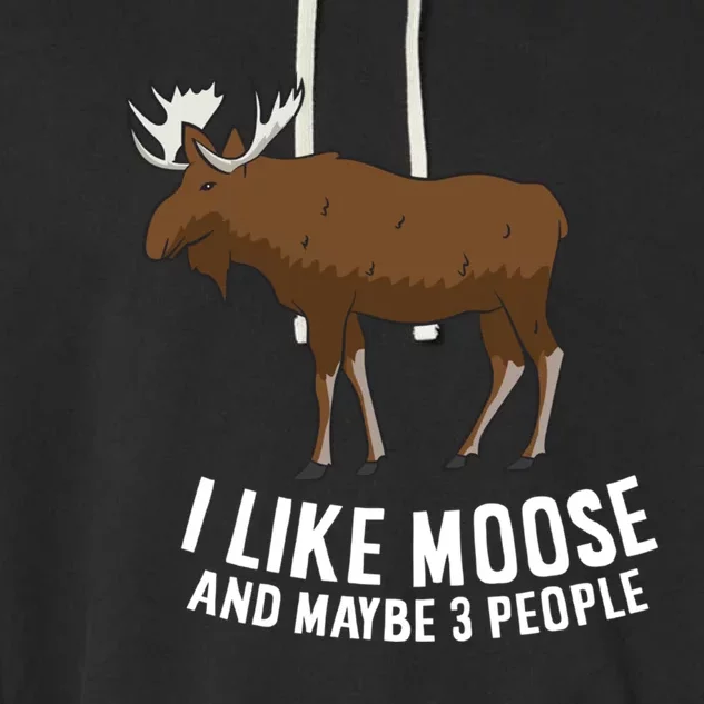 Funny Moose Love I Like Moose And Maybe 3 People Funny Gift Garment-Dyed Fleece Hoodie