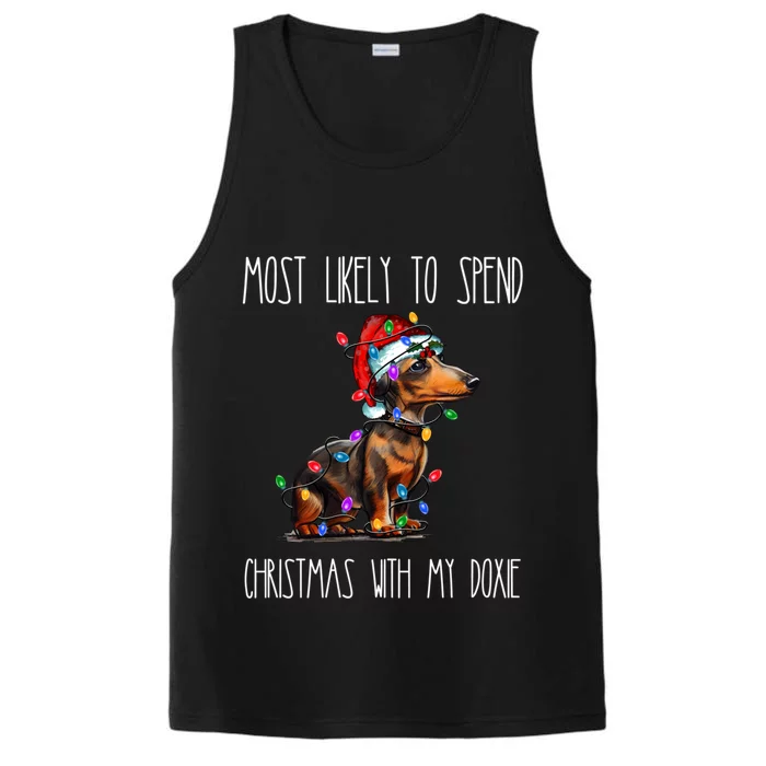 Funny Most Likely To Spend Christmas With My Doxie Dachshund Gift Performance Tank