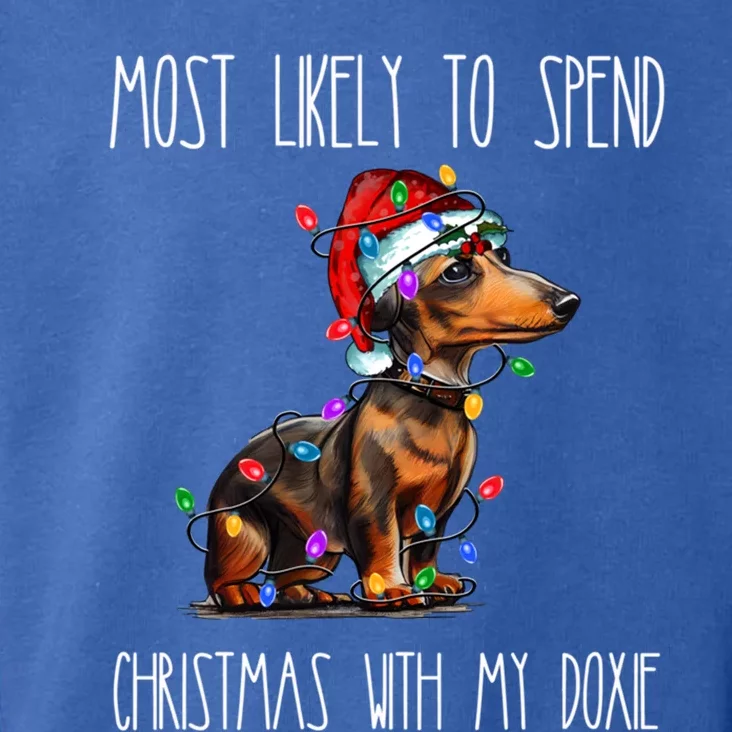 Funny Most Likely To Spend Christmas With My Doxie Dachshund Gift Toddler Hoodie