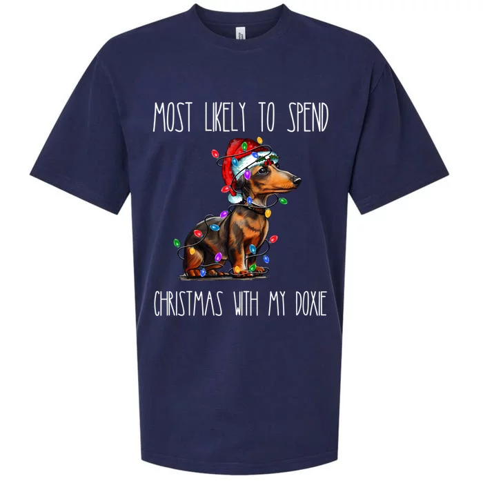 Funny Most Likely To Spend Christmas With My Doxie Dachshund Gift Sueded Cloud Jersey T-Shirt