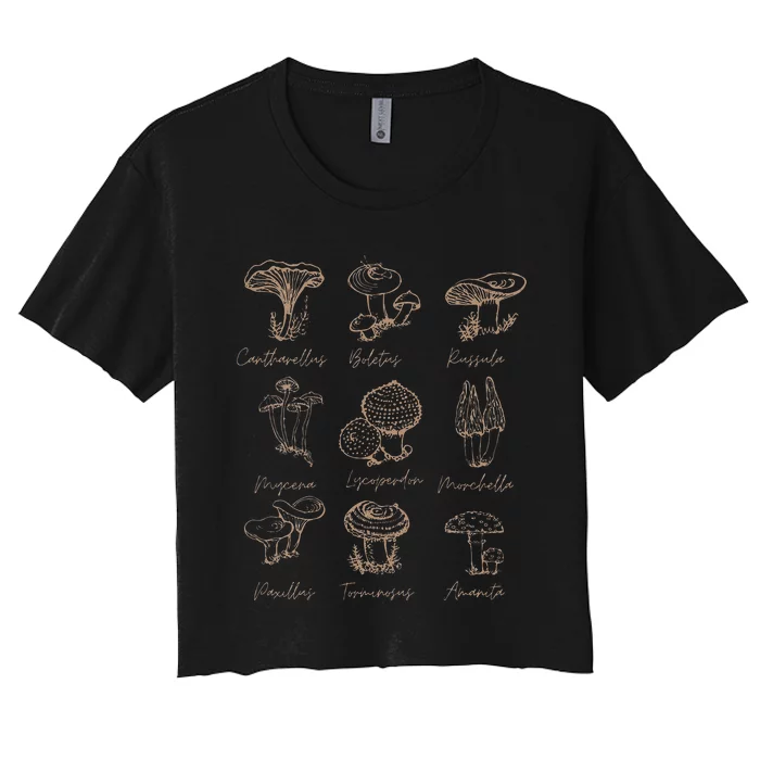 Fungi Mushroom Lover Mycology Vintage Goth Style Women's Crop Top Tee