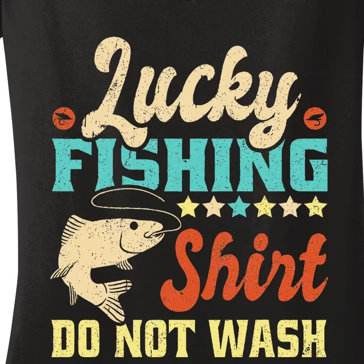 Funny My Lucky Fishing dad Women's V-Neck T-Shirt