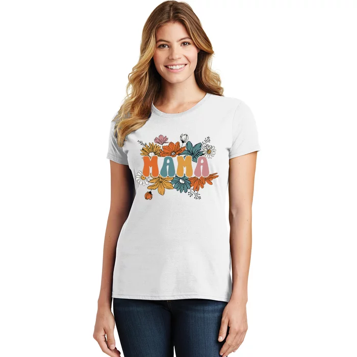 Floral Mama Life Thankful Mama Fall Thanksgiving Mothers Day Women's T-Shirt