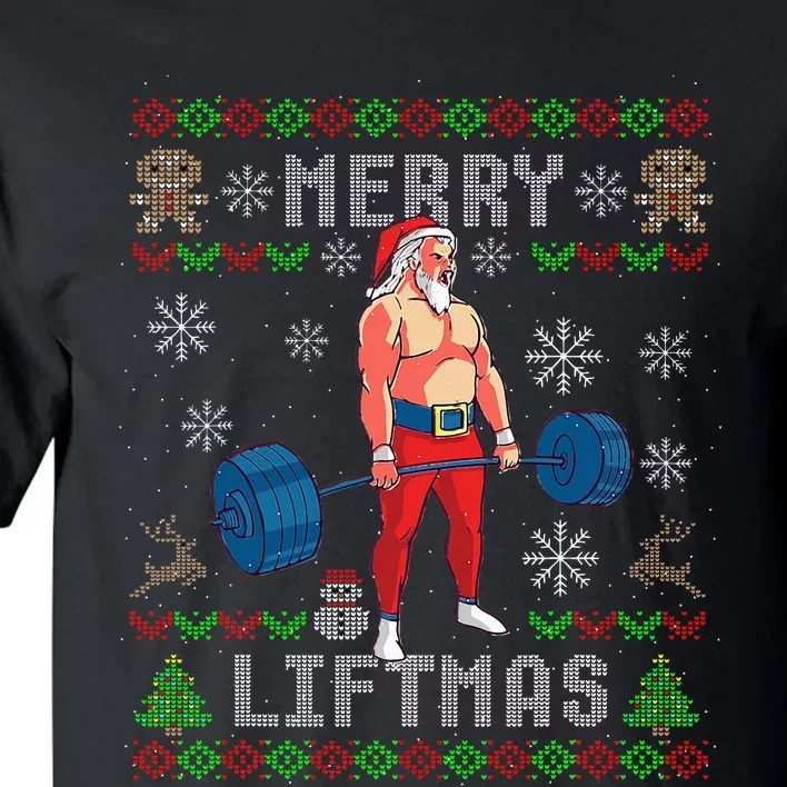 Funny Merry Liftmas Ugly Christmas Workout Powerlifting Tall T-Shirt