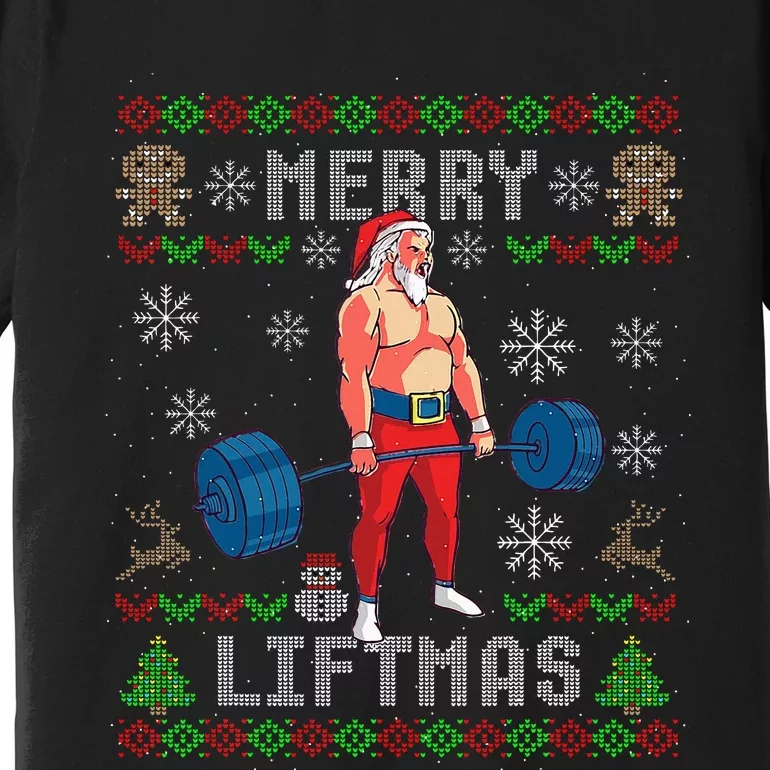 Funny Merry Liftmas Ugly Christmas Workout Powerlifting Premium T-Shirt