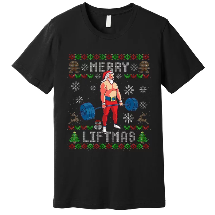 Funny Merry Liftmas Ugly Christmas Workout Powerlifting Premium T-Shirt