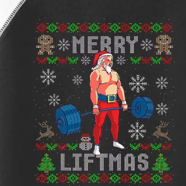 Funny Merry Liftmas Ugly Christmas Workout Powerlifting Toddler Fine Jersey T-Shirt