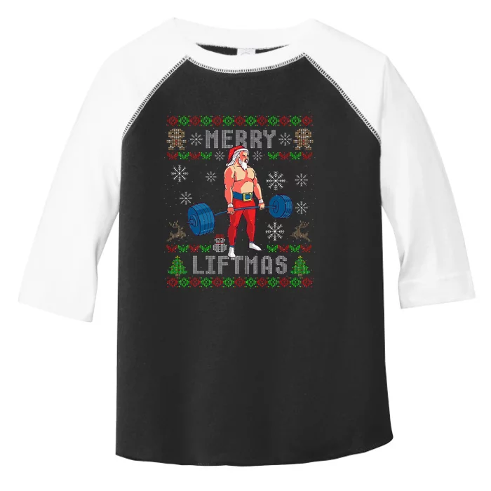 Funny Merry Liftmas Ugly Christmas Workout Powerlifting Toddler Fine Jersey T-Shirt