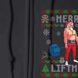 Funny Merry Liftmas Ugly Christmas Workout Powerlifting Full Zip Hoodie