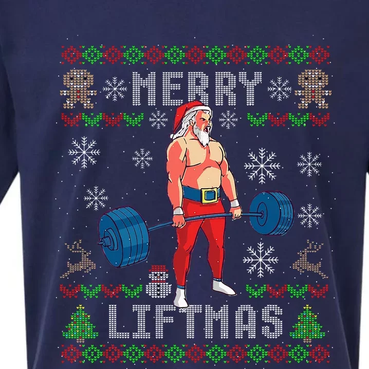 Funny Merry Liftmas Ugly Christmas Workout Powerlifting Sueded Cloud Jersey T-Shirt