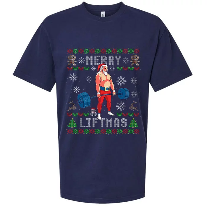 Funny Merry Liftmas Ugly Christmas Workout Powerlifting Sueded Cloud Jersey T-Shirt