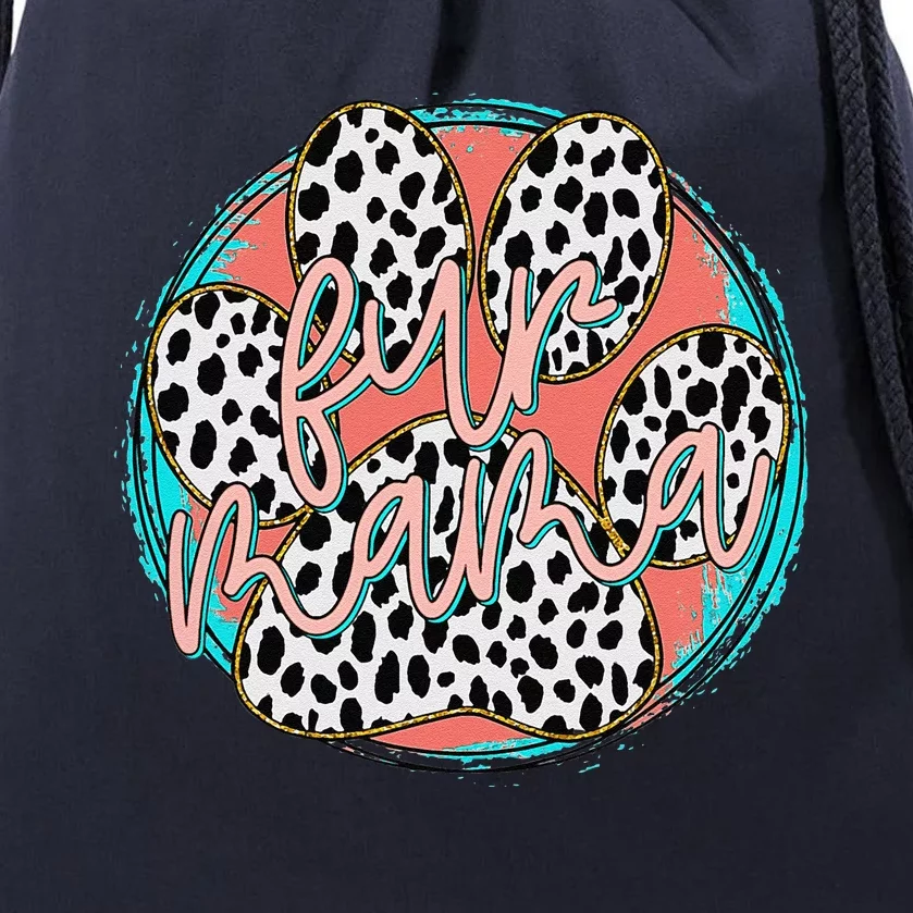 Fur Mom Leopard Dog Lover Cute Funny Pregnancy Drawstring Bag