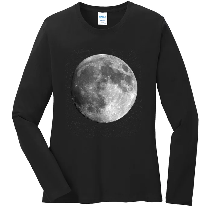 Full Moon Luna Astronomy Space Galaxy Stars Ladies Long Sleeve Shirt