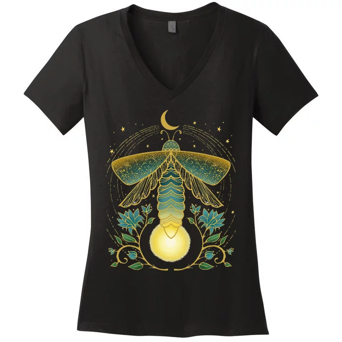 Firefly Magical Lunar Mystical Design For Nature Lovers Women's V-Neck T-Shirt