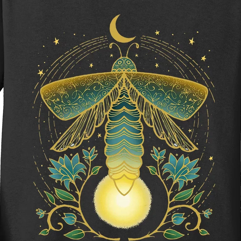 Firefly Magical Lunar Mystical Design For Nature Lovers Kids Long Sleeve Shirt