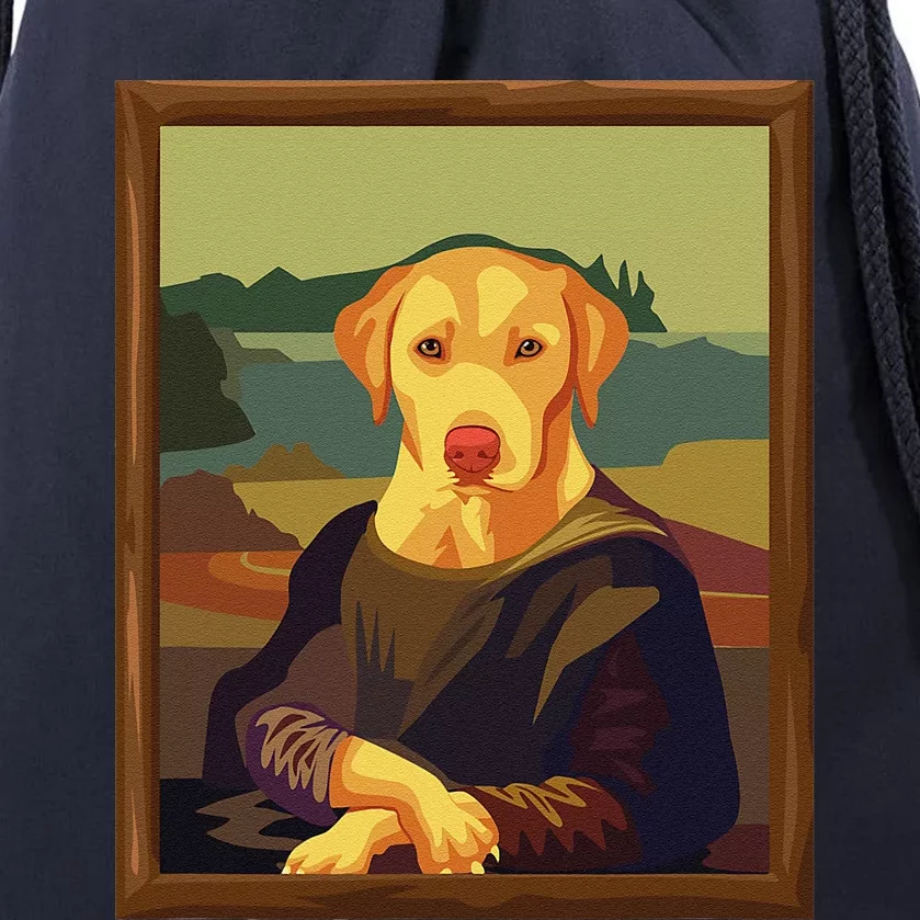 Funny Mona Lisa Yellow Lab Dog Art Parody Drawstring Bag