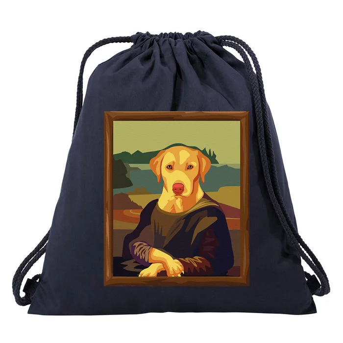 Funny Mona Lisa Yellow Lab Dog Art Parody Drawstring Bag