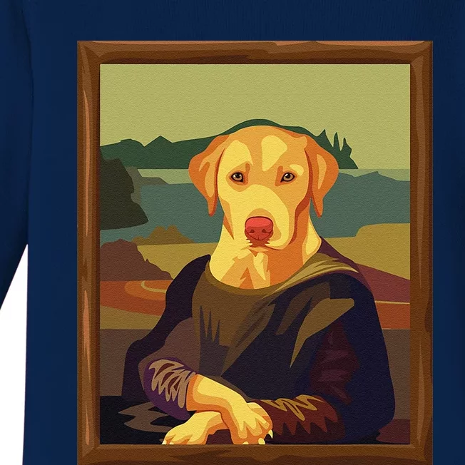 Funny Mona Lisa Yellow Lab Dog Art Parody Baby Long Sleeve Bodysuit