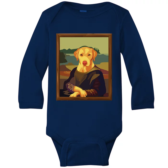 Funny Mona Lisa Yellow Lab Dog Art Parody Baby Long Sleeve Bodysuit