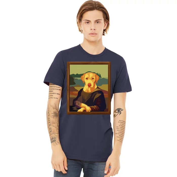 Funny Mona Lisa Yellow Lab Dog Art Parody Premium T-Shirt