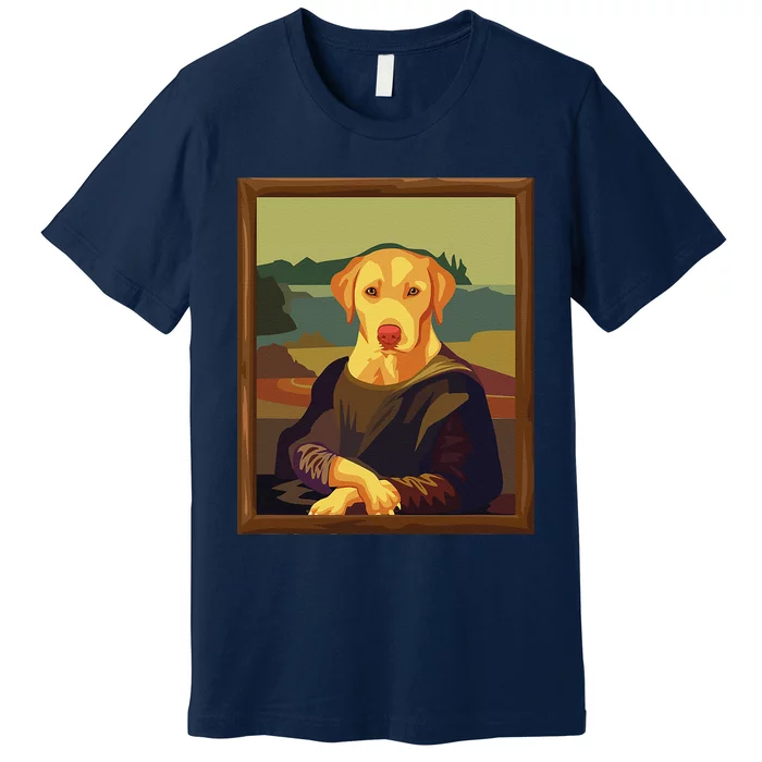 Funny Mona Lisa Yellow Lab Dog Art Parody Premium T-Shirt