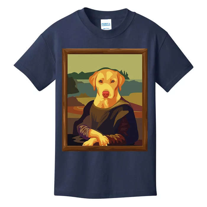 Funny Mona Lisa Yellow Lab Dog Art Parody Kids T-Shirt