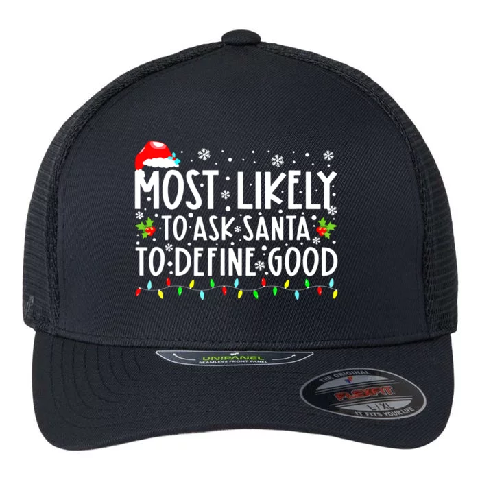 Funny Most Likely To Shoot The Reindeer Family Christmas Flexfit Unipanel Trucker Cap