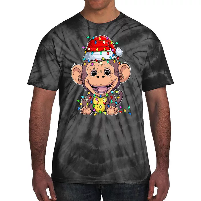 Funny Monkey Lover Monkey Wearing Santa Hat Christmas Tie-Dye T-Shirt