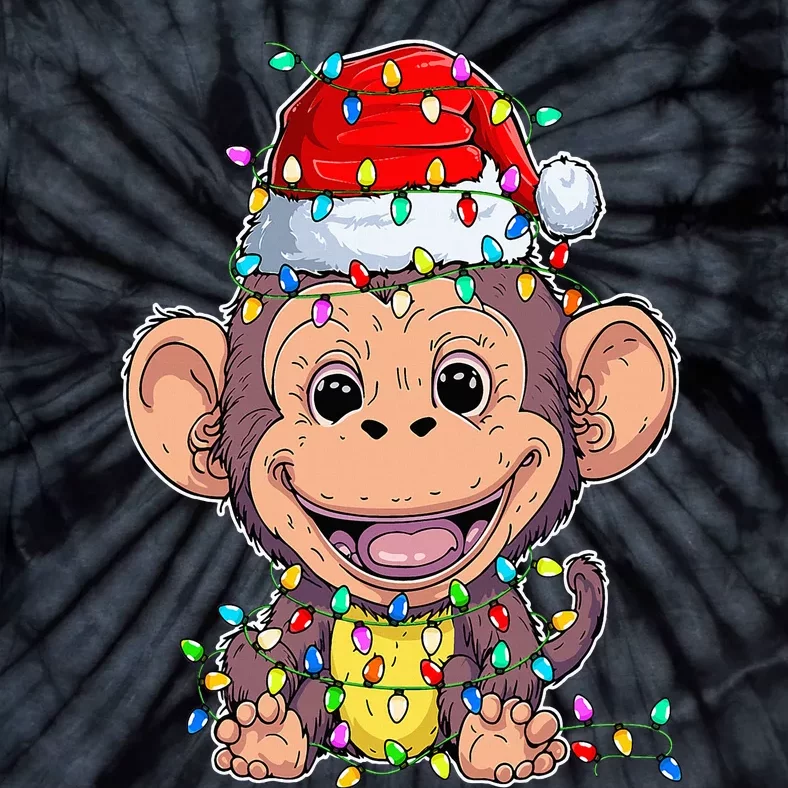 Funny Monkey Lover Monkey Wearing Santa Hat Christmas Tie-Dye T-Shirt