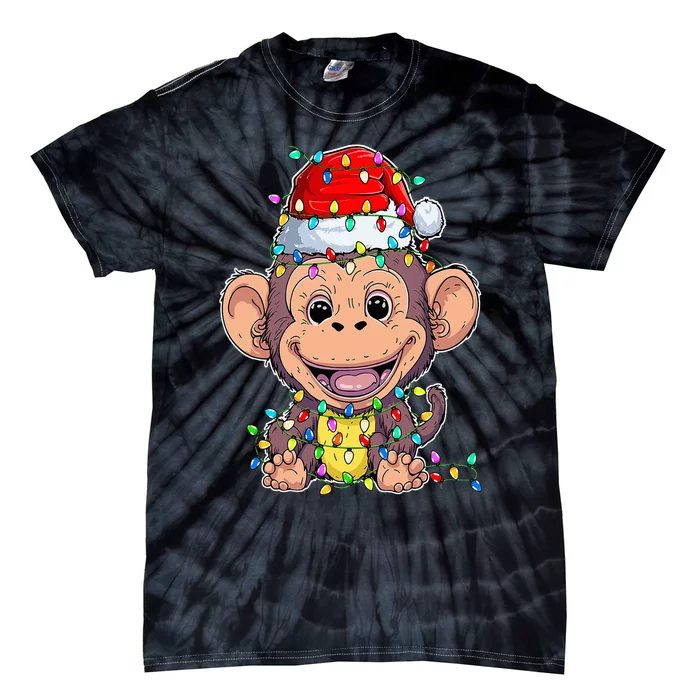 Funny Monkey Lover Monkey Wearing Santa Hat Christmas Tie-Dye T-Shirt