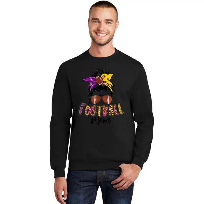 Football Mom Life Leopard Messy Bun Player Sweatshirt