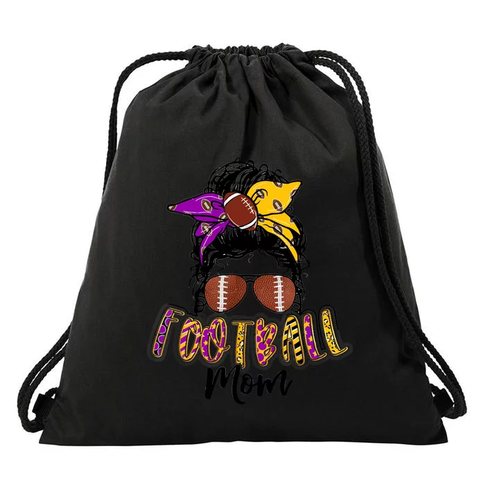 Football Mom Life Leopard Messy Bun Player Drawstring Bag