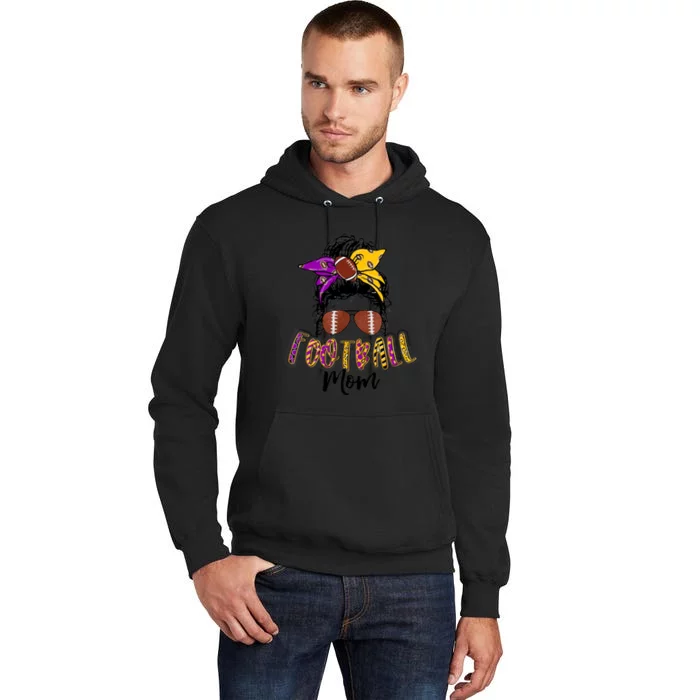 Football Mom Life Leopard Messy Bun Player Tall Hoodie