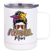 Football Mom Life Leopard Messy Bun Player 12 oz Stainless Steel Tumbler Cup