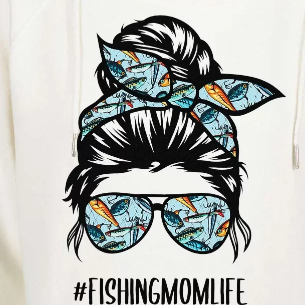 Fishing Mom Life Messy Bun Mom Funny Fishing Mom Womens Funnel Neck Pullover Hood