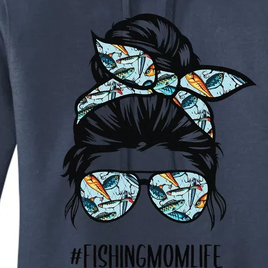 Fishing Mom Life Messy Bun Mom Funny Fishing Mom Women's Pullover Hoodie