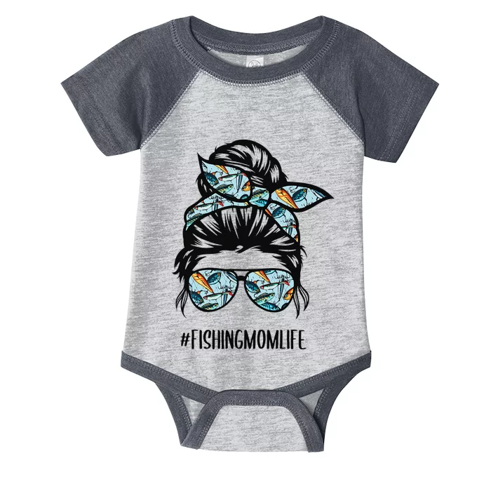 Fishing Mom Life Messy Bun Mom Funny Fishing Mom Infant Baby Jersey Bodysuit