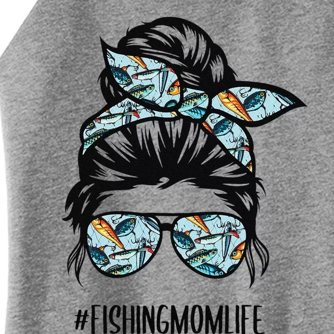 Fishing Mom Life Messy Bun Mom Funny Fishing Mom Women’s Perfect Tri Rocker Tank