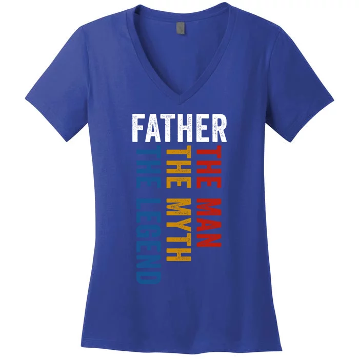 Father Myth Legend Funny Dad Father´s Day Daddy Cute Gift Women's V-Neck T-Shirt