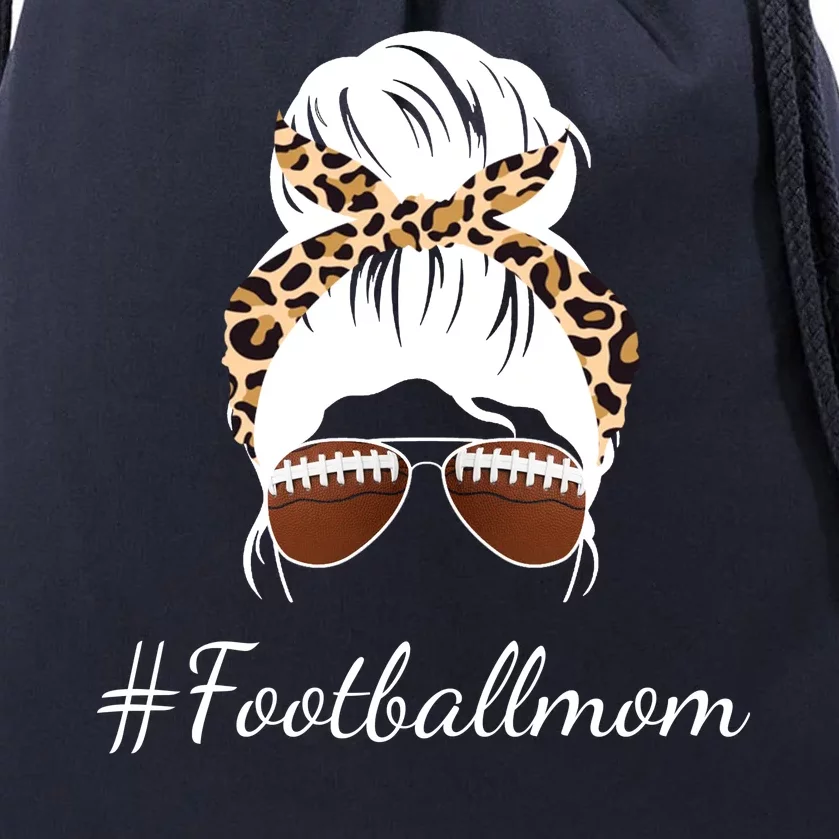 Football Mom Leopard And Messy Bun Drawstring Bag