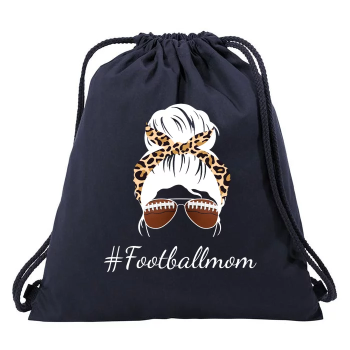 Football Mom Leopard And Messy Bun Drawstring Bag