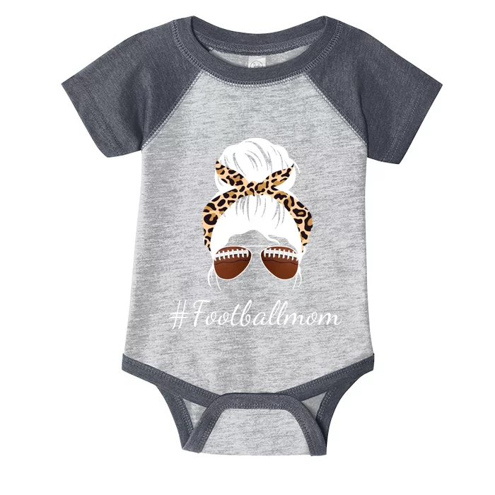 Football Mom Leopard And Messy Bun Infant Baby Jersey Bodysuit