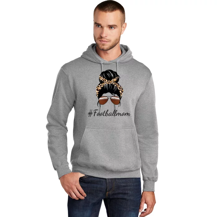 Football Mom Leopard And Messy Bun Hoodie