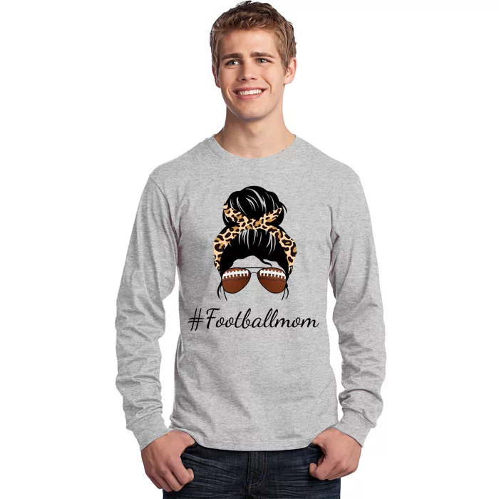 Football Mom Leopard And Messy Bun Long Sleeve Shirt